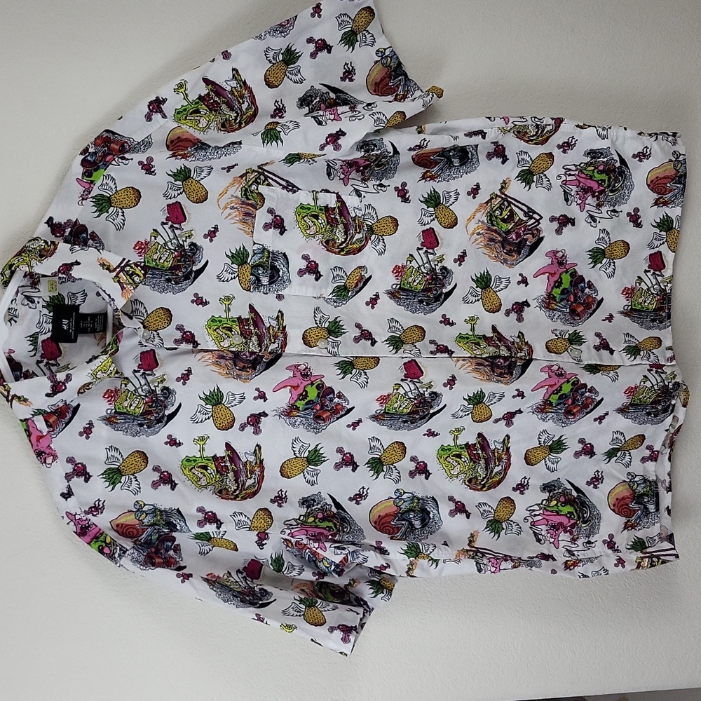 H&M x SpongeBob Squarepants Relaxed Fit Patterned Resort Shirt Size Large